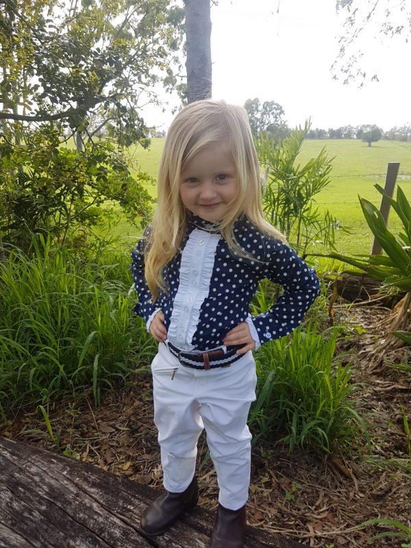 Girls Navy Long Sleeve Polka Dot Frill Shirt