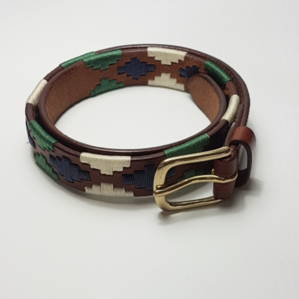 Bottle green, navy and cream polo belt