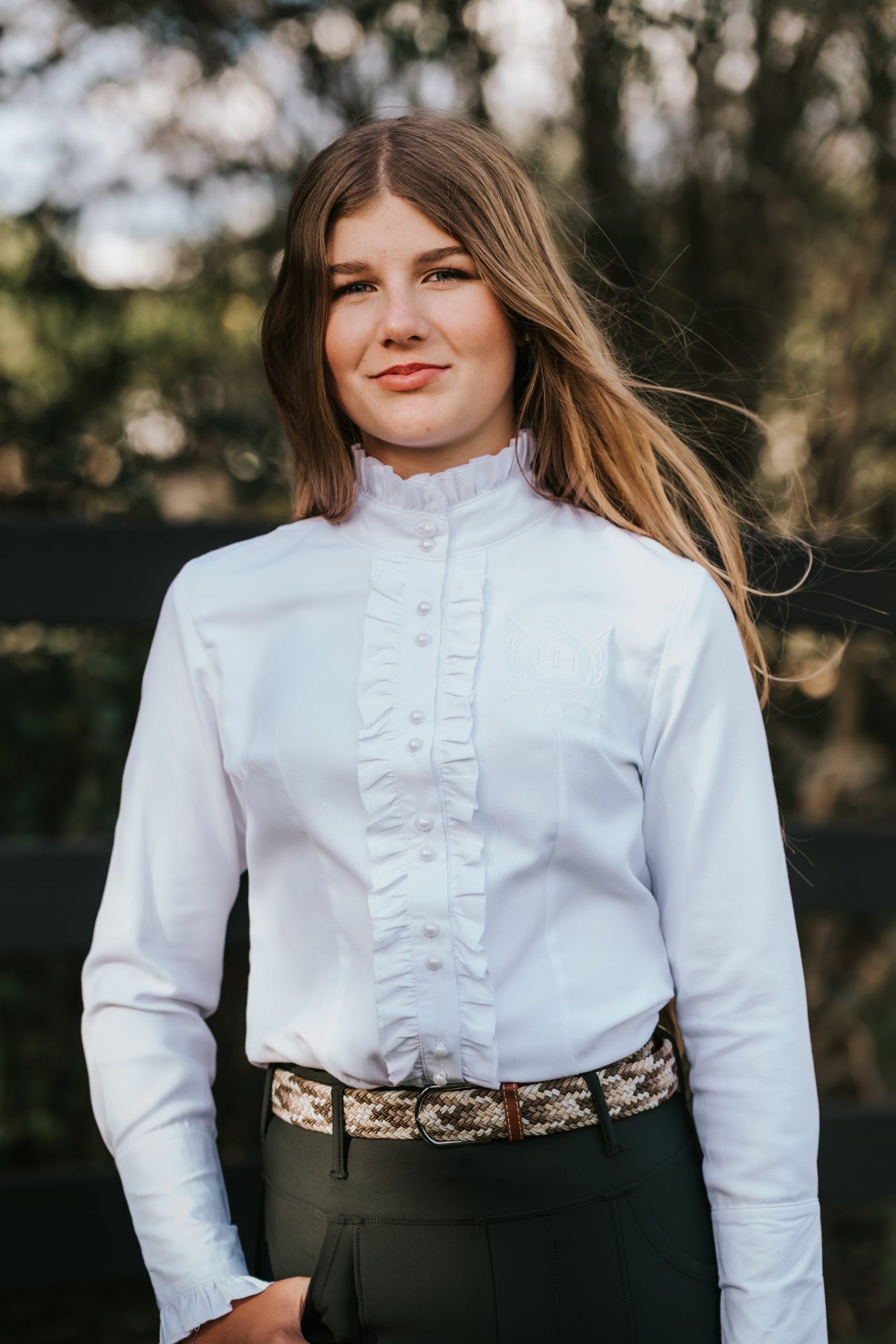 Ladies Long Sleeve Frill Shirt White