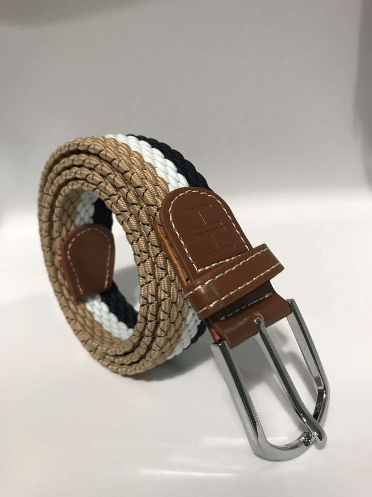 Navy, White & Beige Nylon Belt