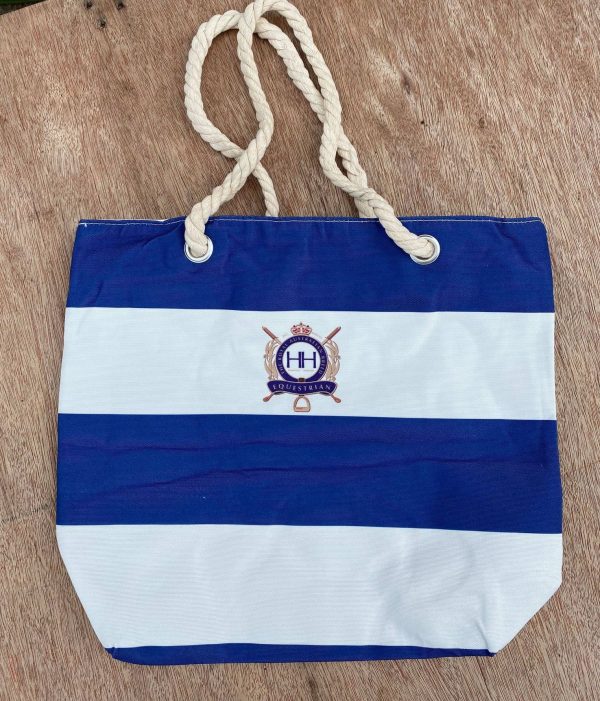Navy White Canvas Beach Bag