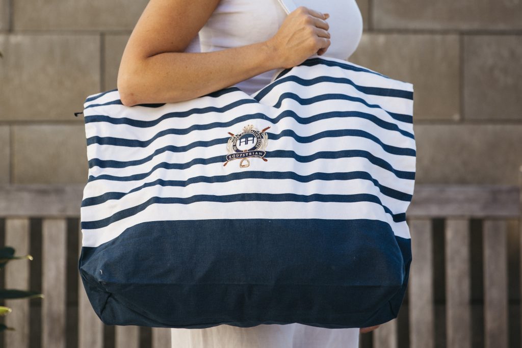 Navy & White Canvas Beach Bag