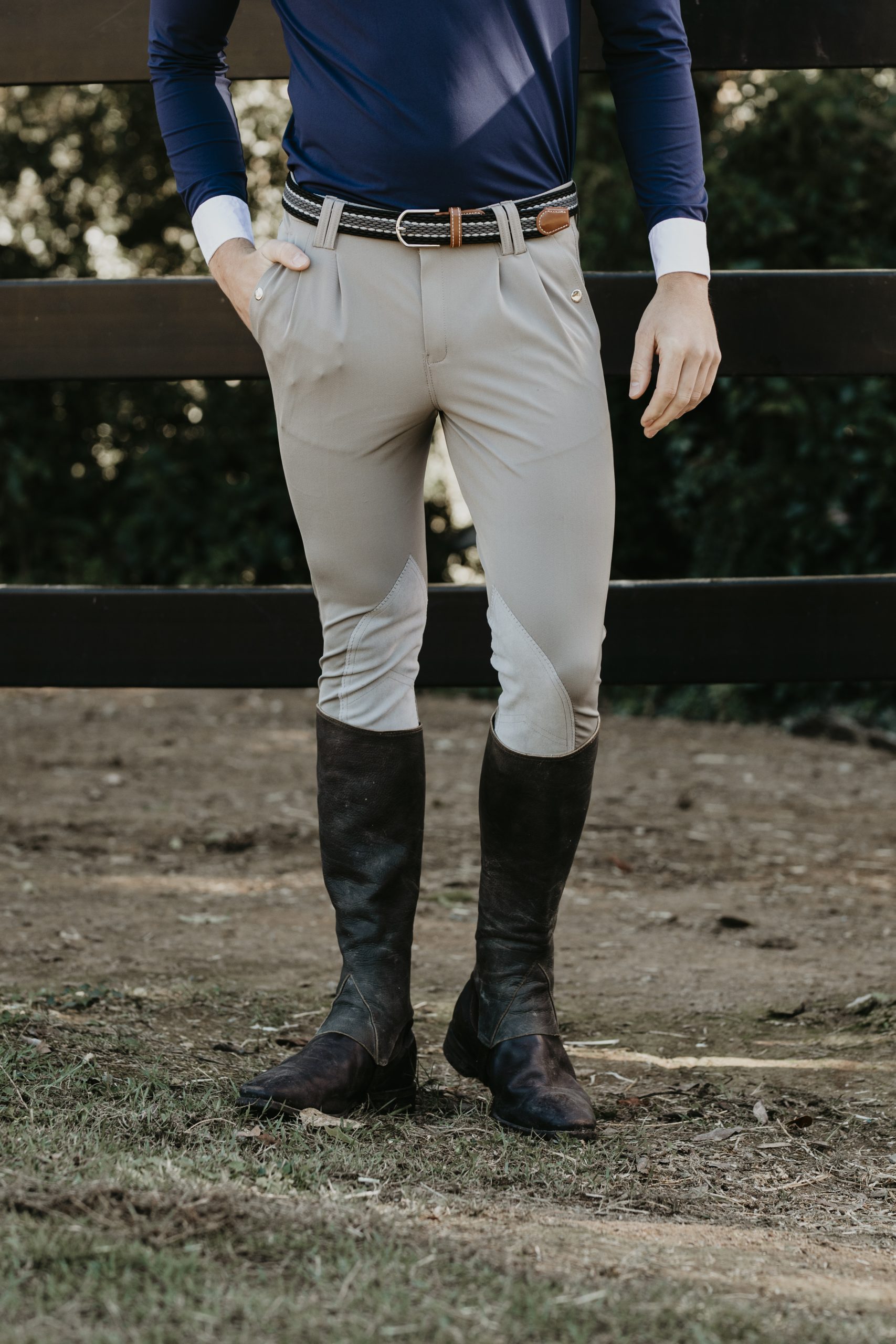 Mens Grey Coolmax Breeches with suede knee