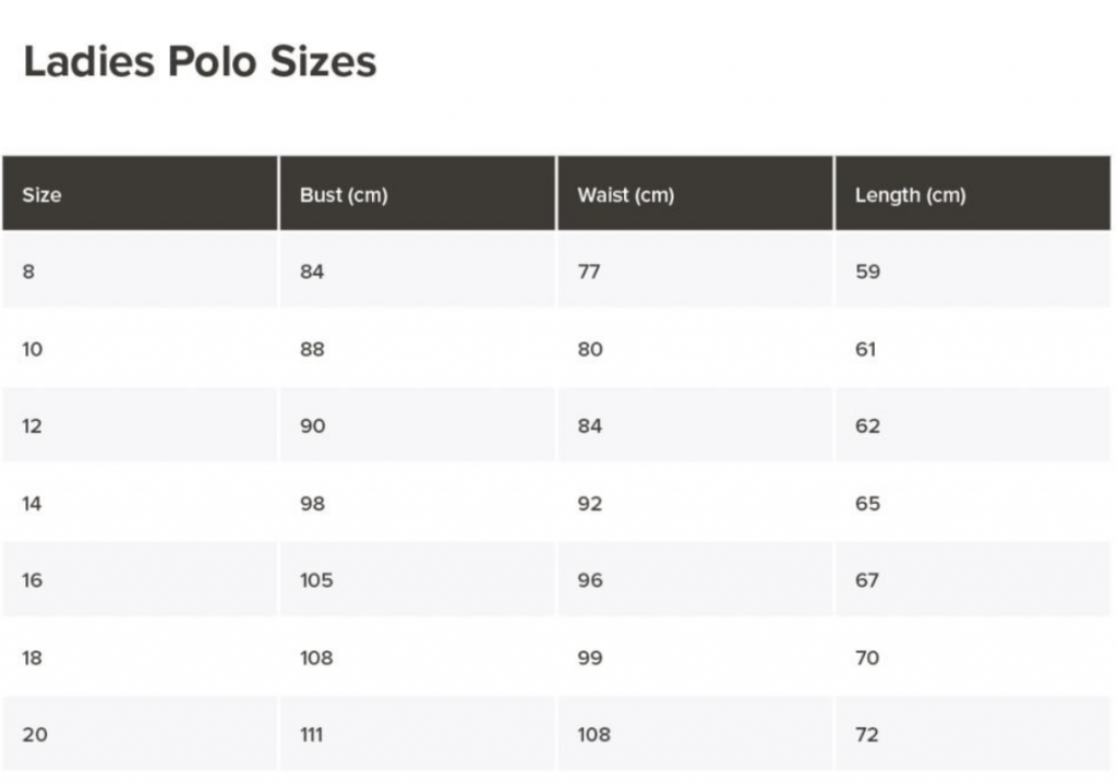 rl polo shirt size chart