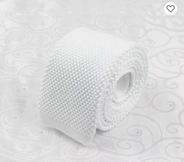 Mens White Knit Tie plain