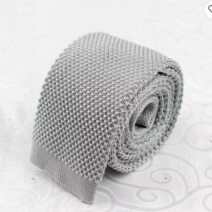 Mens Grey Knit Tie plain