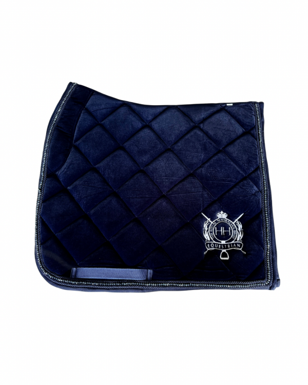 Navy Velvet Crystal Dressage Cut Saddle Pad
