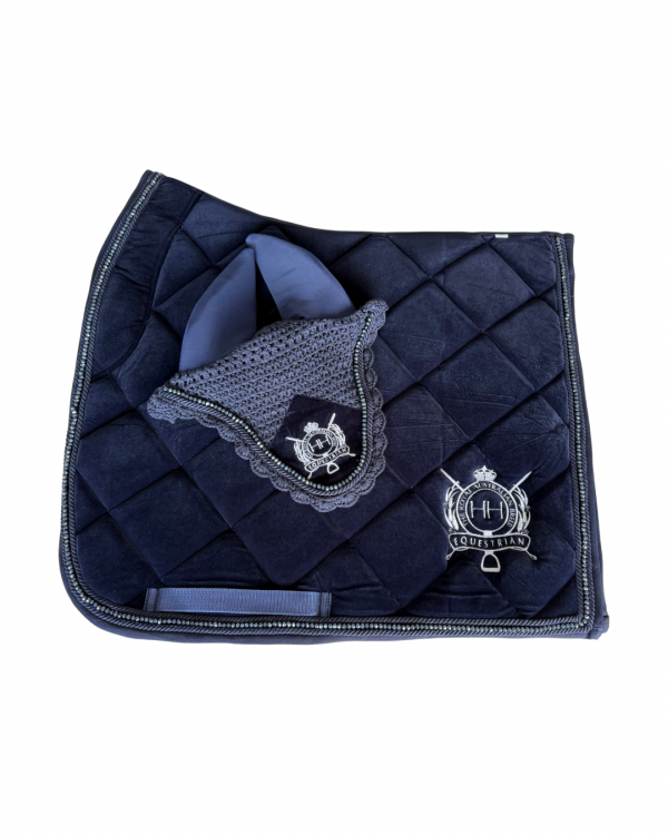 Navy Velvet & Crystal Dressage Saddle Pad & Bonnet set (Copy)