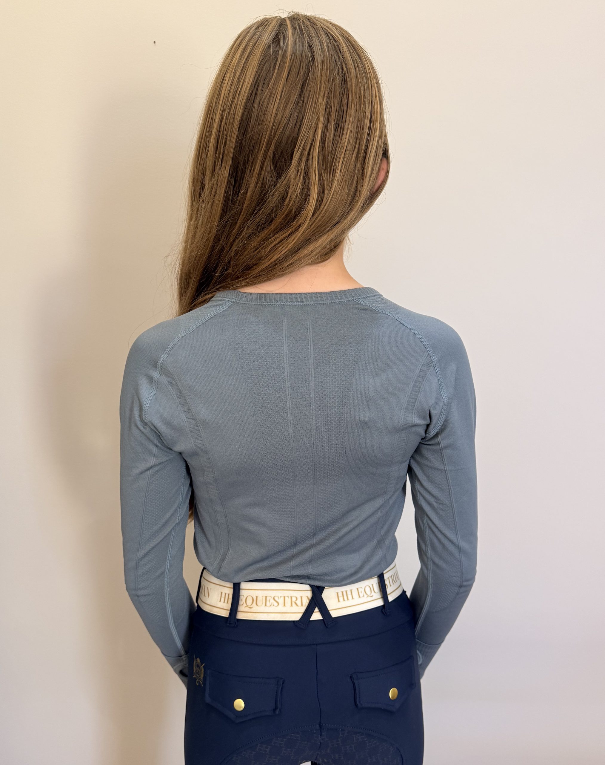 Ladies Petrol Blue Long Sleeve Crew Neck Top - Image 2