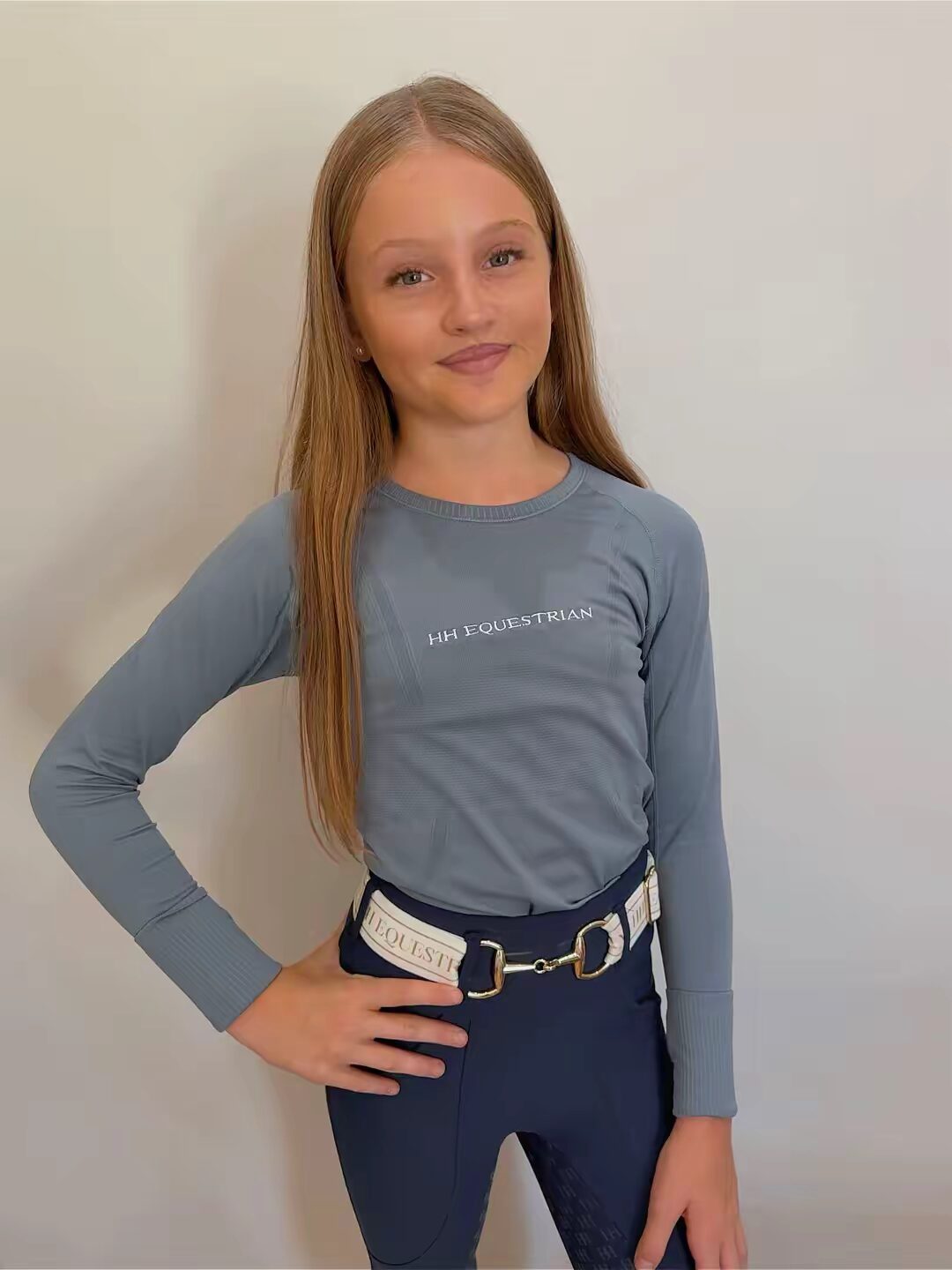 Ladies Petrol Blue Long Sleeve Crew Neck Top