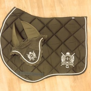 Olive Jump Cut Saddle Pad & Bonnet set