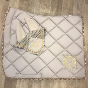 Champagne & Gold Herringbone Dressage Saddle Pad & Bonnet set
