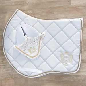White Jump Cut Saddle Pad & Bonnet set