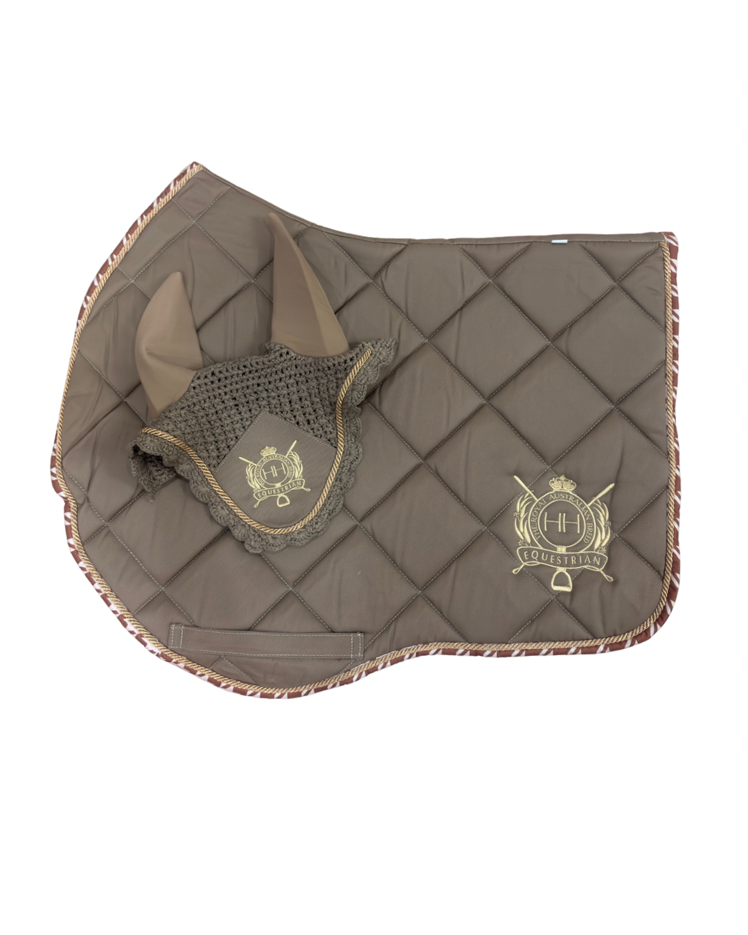 Golden olive Jump Cut Saddle Pad & Bonnet set